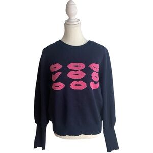 Nanette Lepore Lip Print Sweater Navy Blue